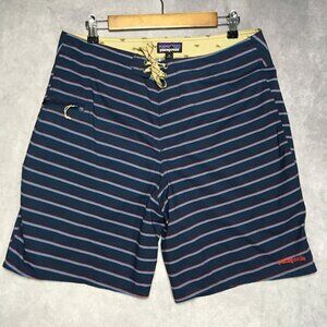 Patagonia Mens Board Shorts size 32 to 34 Striped Blue Zipper Pocket Swim Trunks